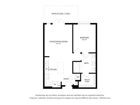 Floor plan for 1 bed, 1 bath, 810 sqft
